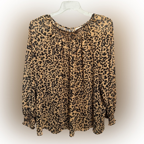 Ava & Viv Sheer Long Sleeve leopard print Blouse, size 2X - Picture 1 of 5